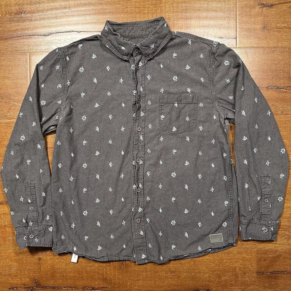Musterbrand Diablo Button Up Shirt Mens L Gray Demon Runes Long Sleeve Gaming